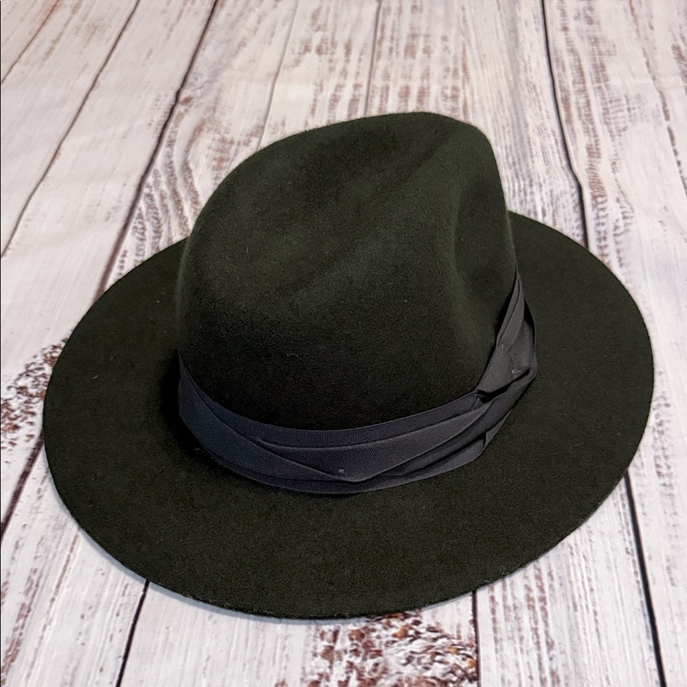 Dark Olive Wool Wide Brimmed Fedora Hat - Picture 5 of 13